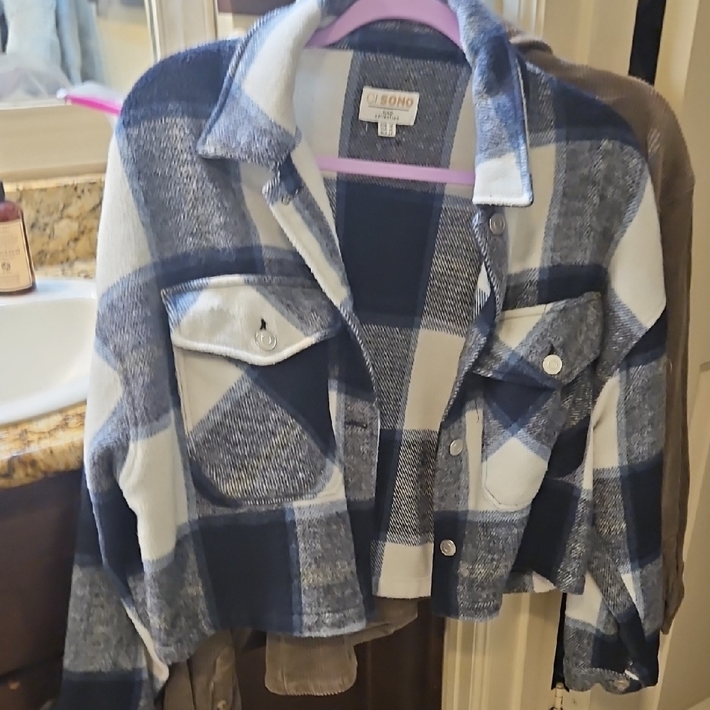 Ci Sono Blue and White Plaid Collection Jacket Size M Womens